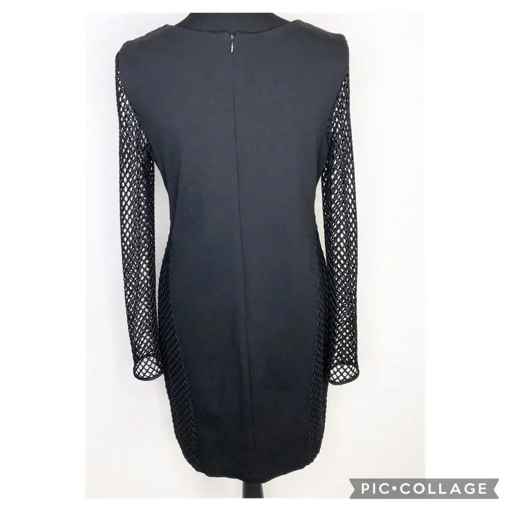 Betsey Johnson black long mesh sleeve sheath dress size 12